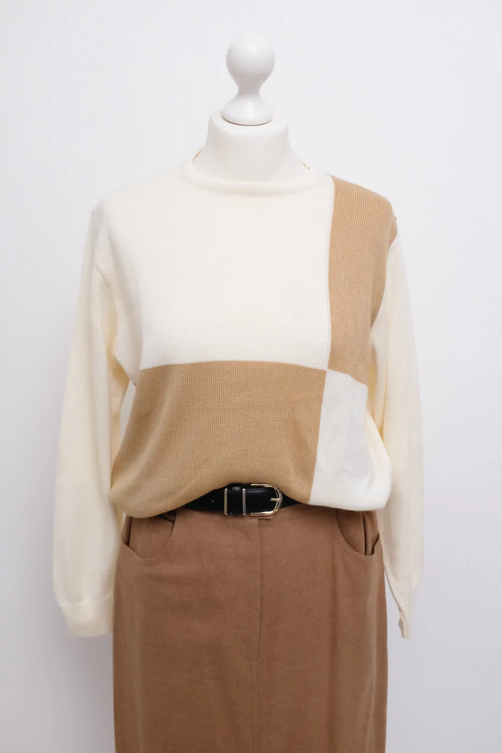 0066_VINTAGE CREAM BEIGE SQUARE KNIT