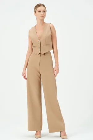 135-Grace Wide Leg Pants Beige