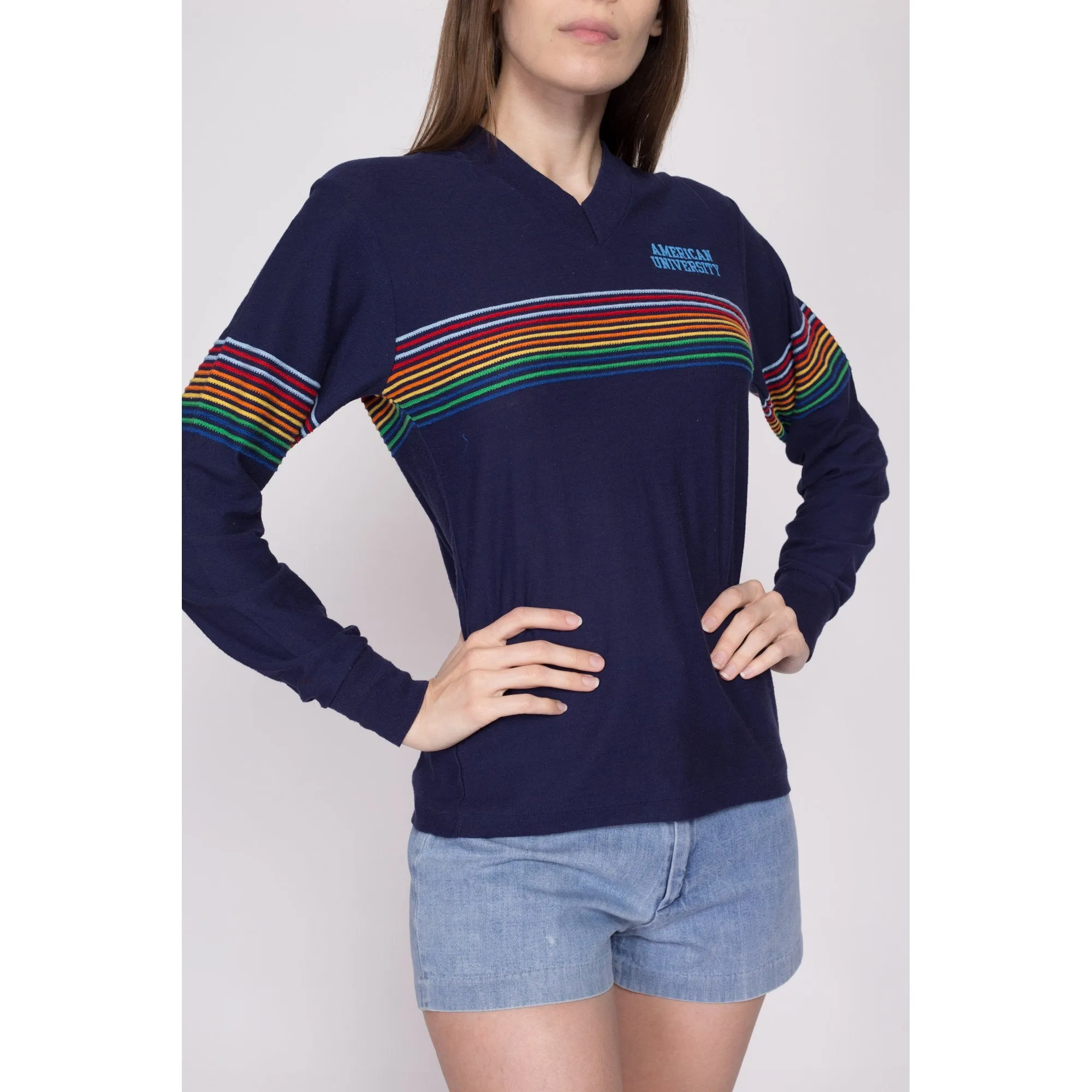 70s American University Rainbow Striped Shirt - Unisex Small