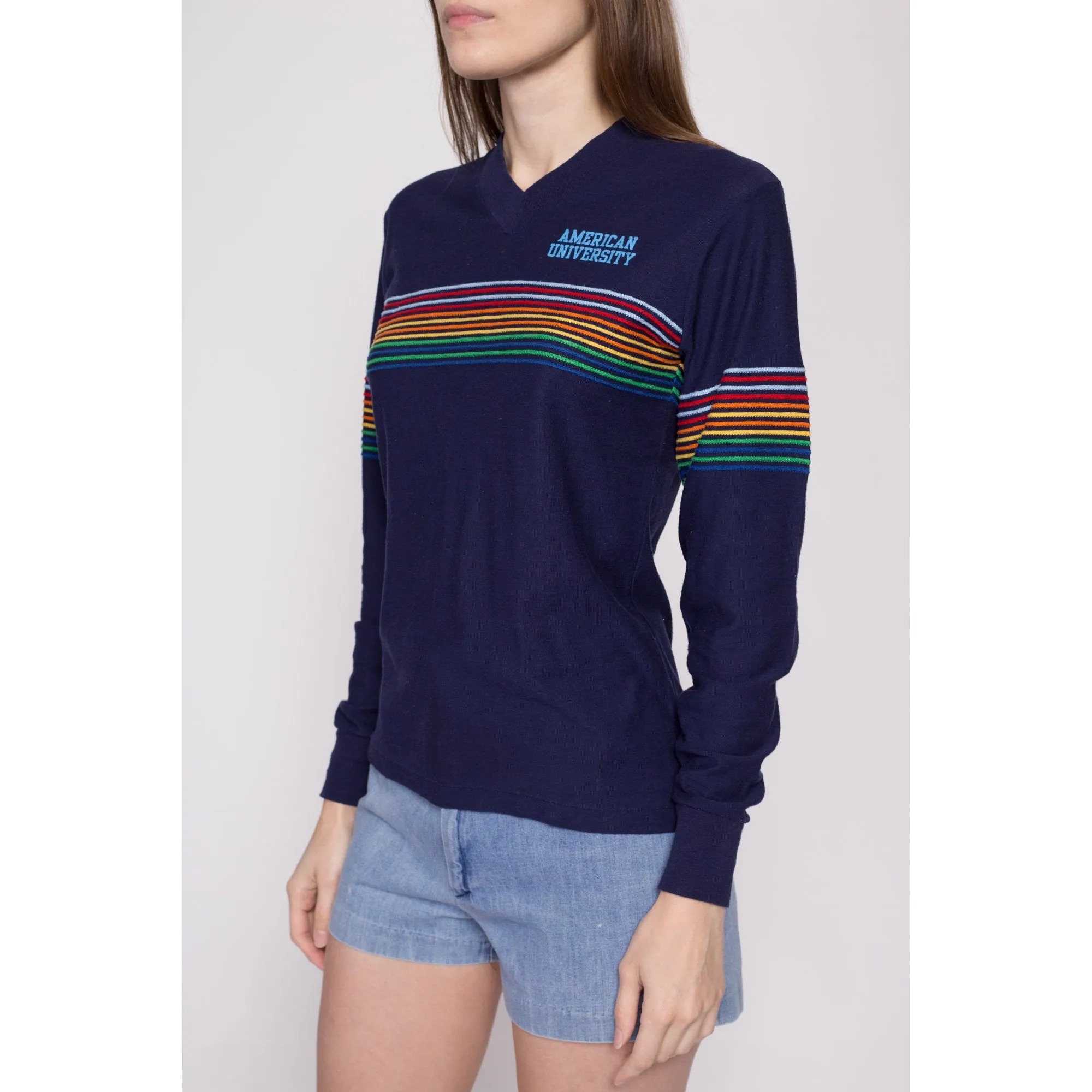 70s American University Rainbow Striped Shirt - Unisex Small