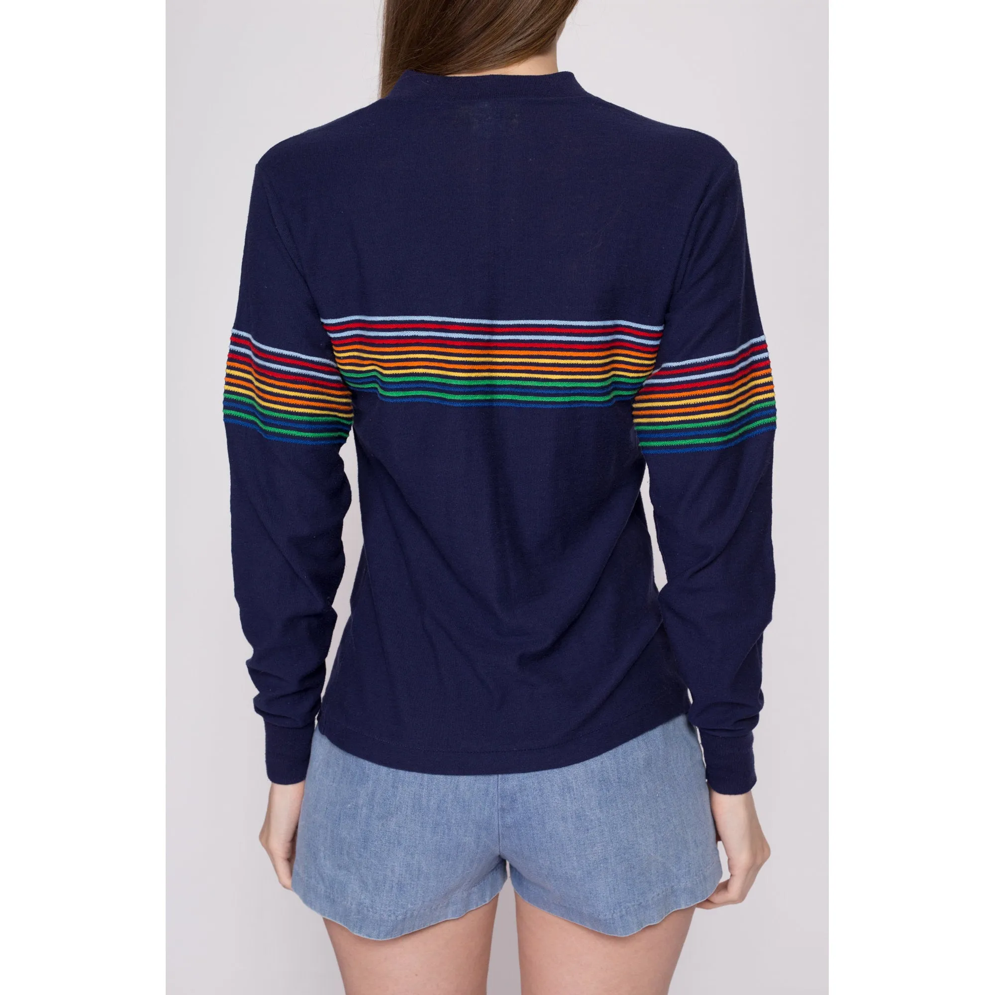 70s American University Rainbow Striped Shirt - Unisex Small