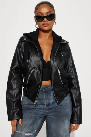 Adoring You Faux Leather Bomber Jacket - Black