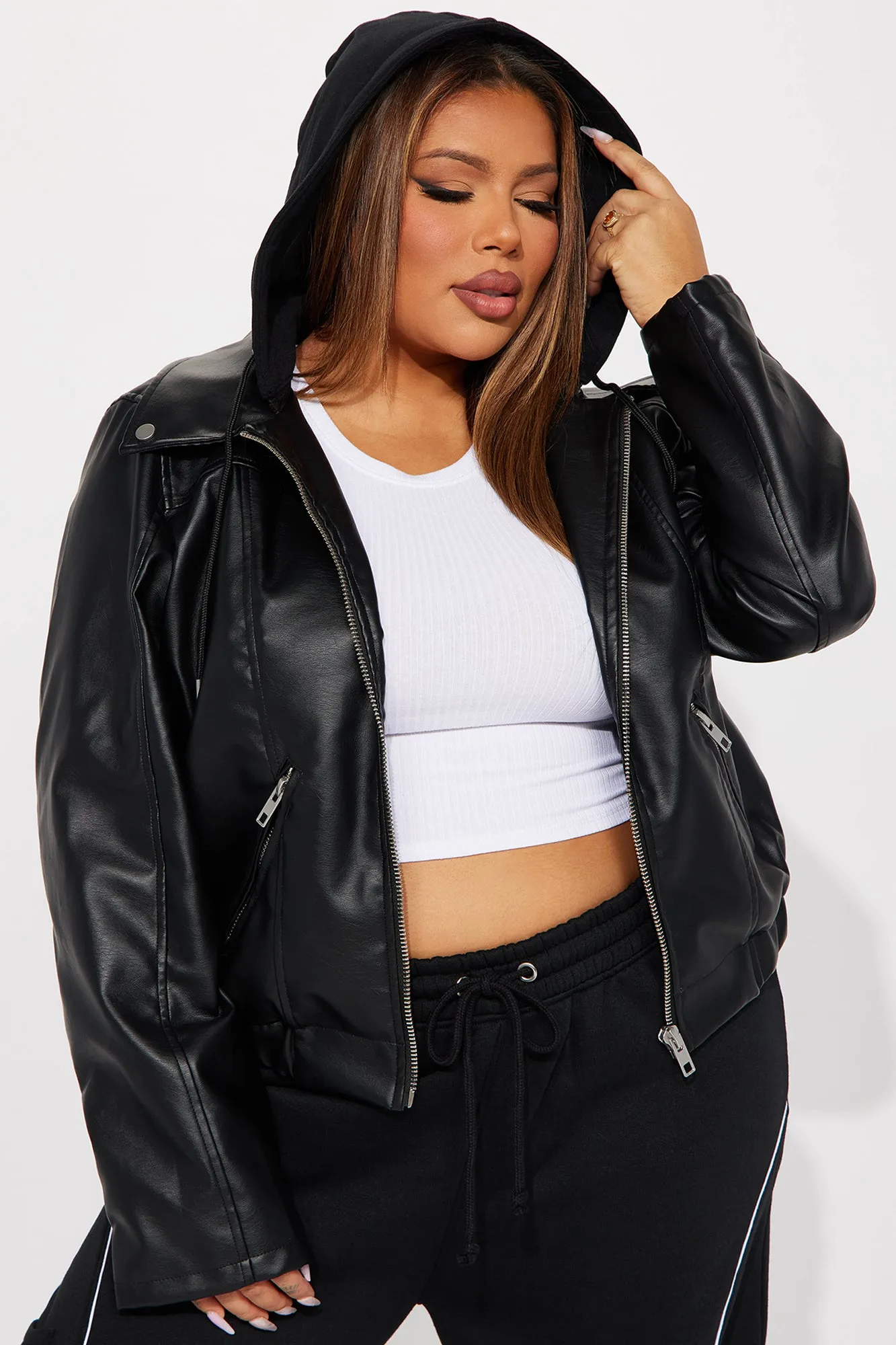 Adoring You Faux Leather Bomber Jacket - Black