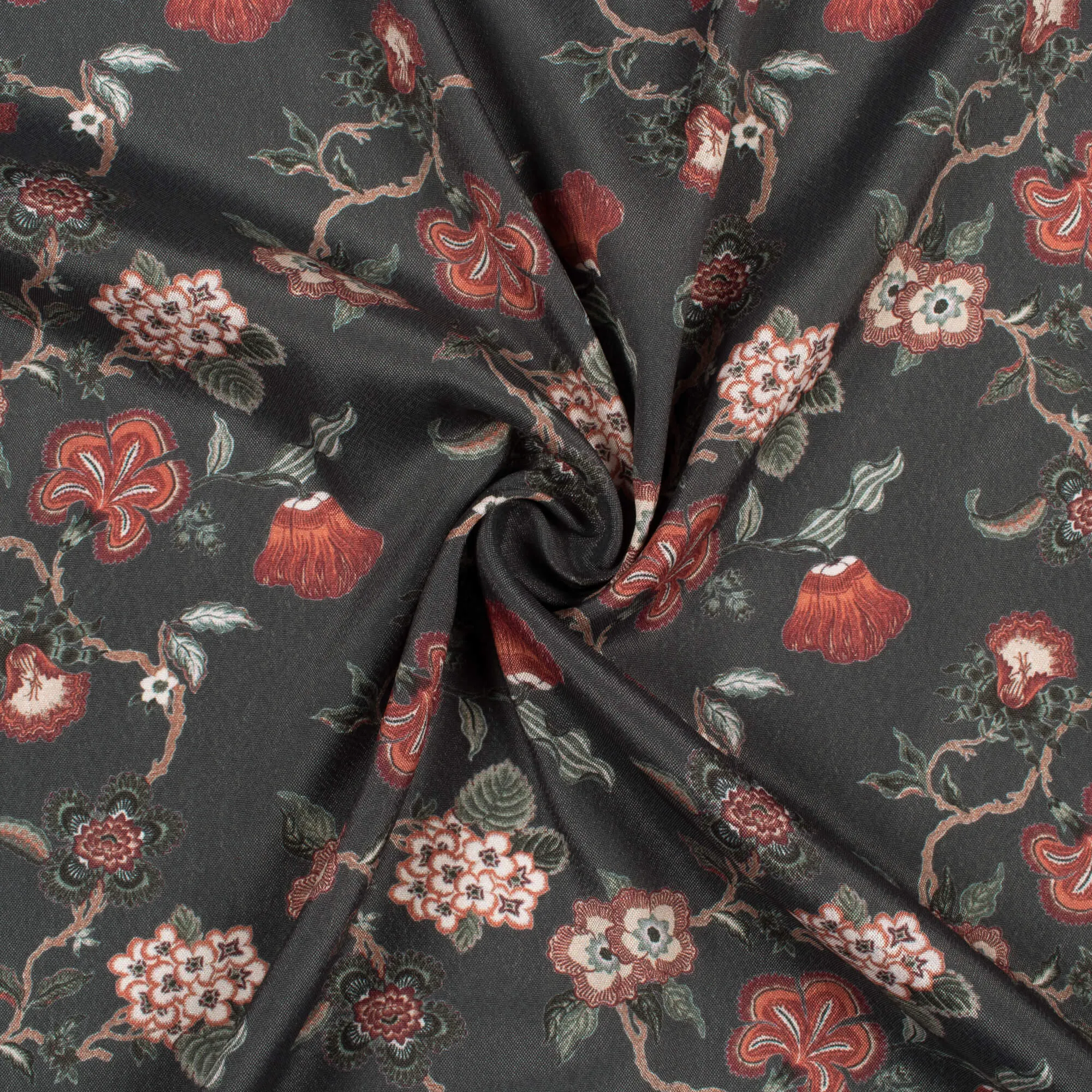 Anchor Grey And Cream Floral Pattern Digital Print Crepe Silk Fabric