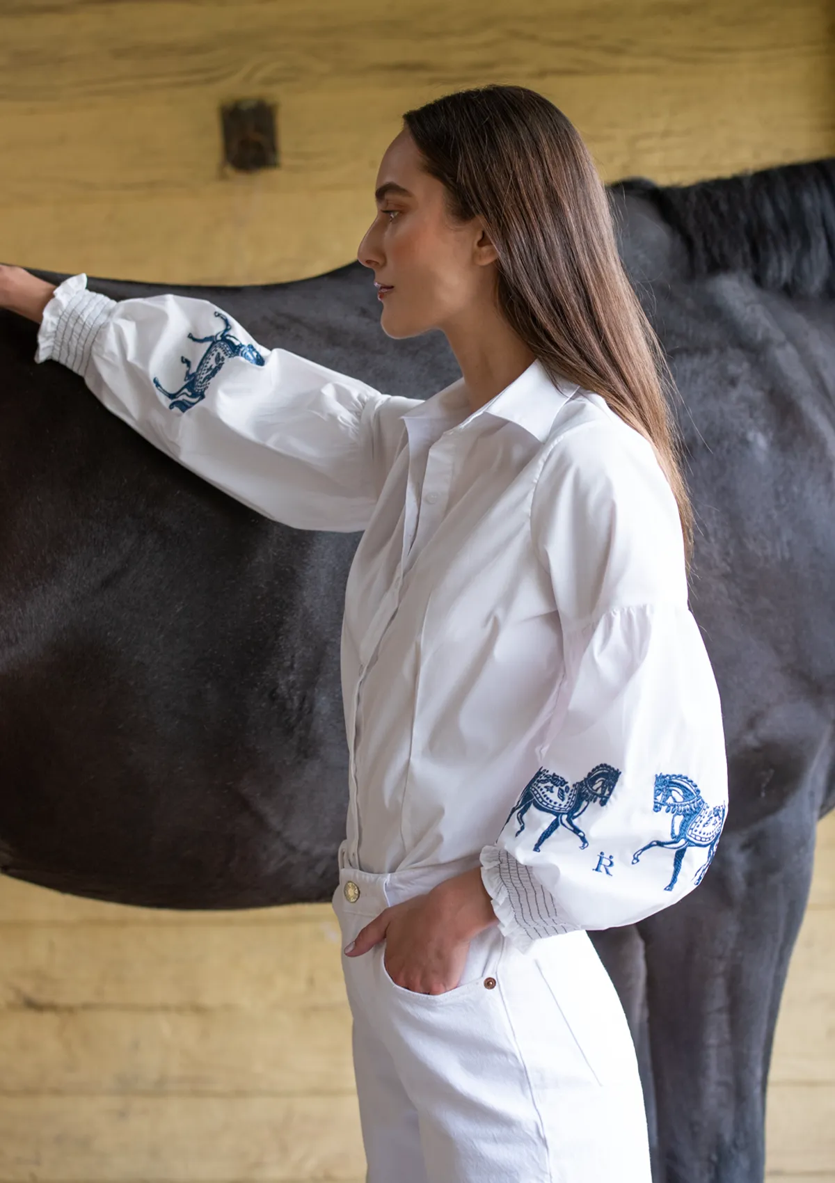 Annie Shirt Embroidered | White & Blue