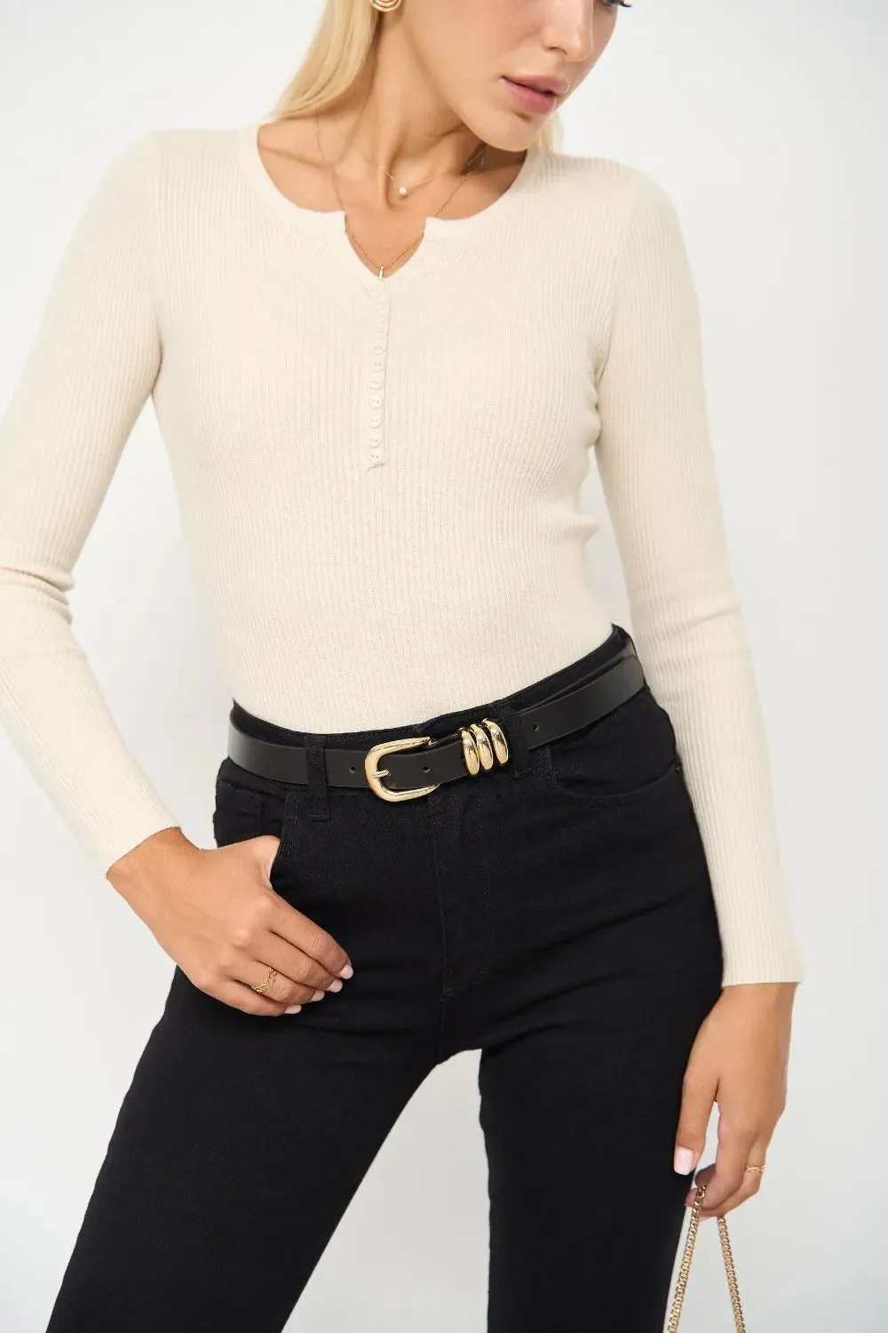 Beige Long Sleeve Sweater with buttons