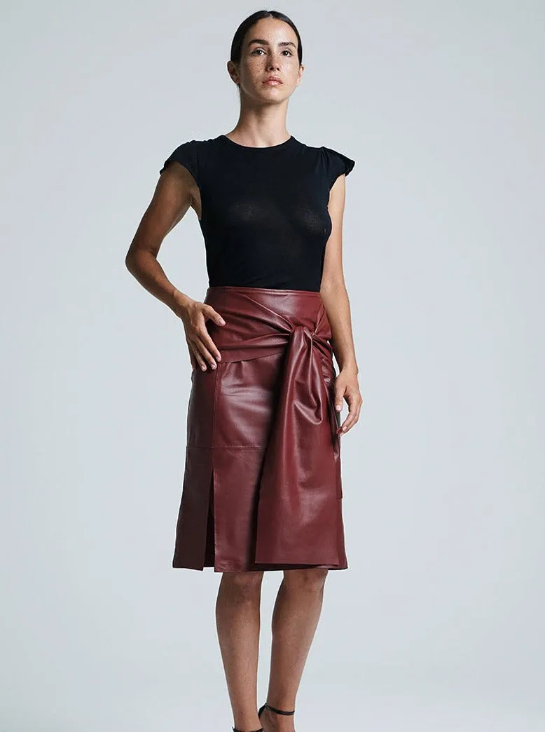 BELLA LEATHER MIDI SKIRT - MERLOT