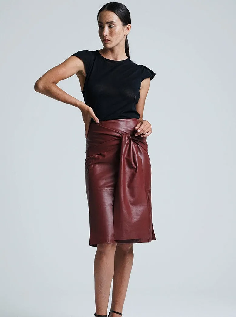 BELLA LEATHER MIDI SKIRT - MERLOT