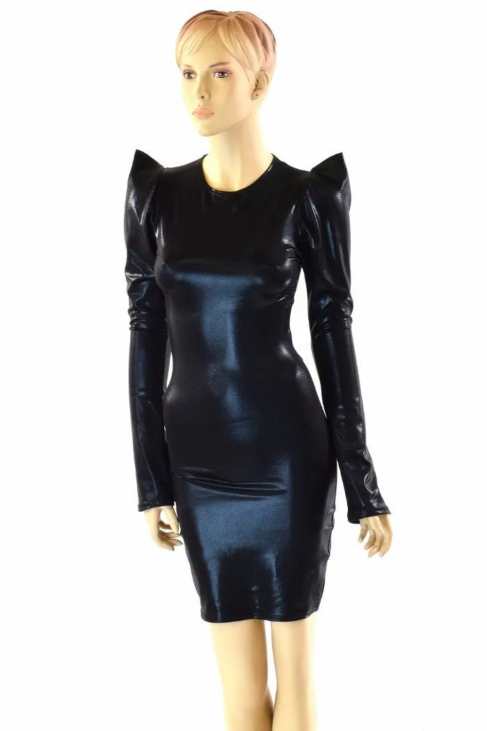 Black Metallic Sharp Shoulder Dress