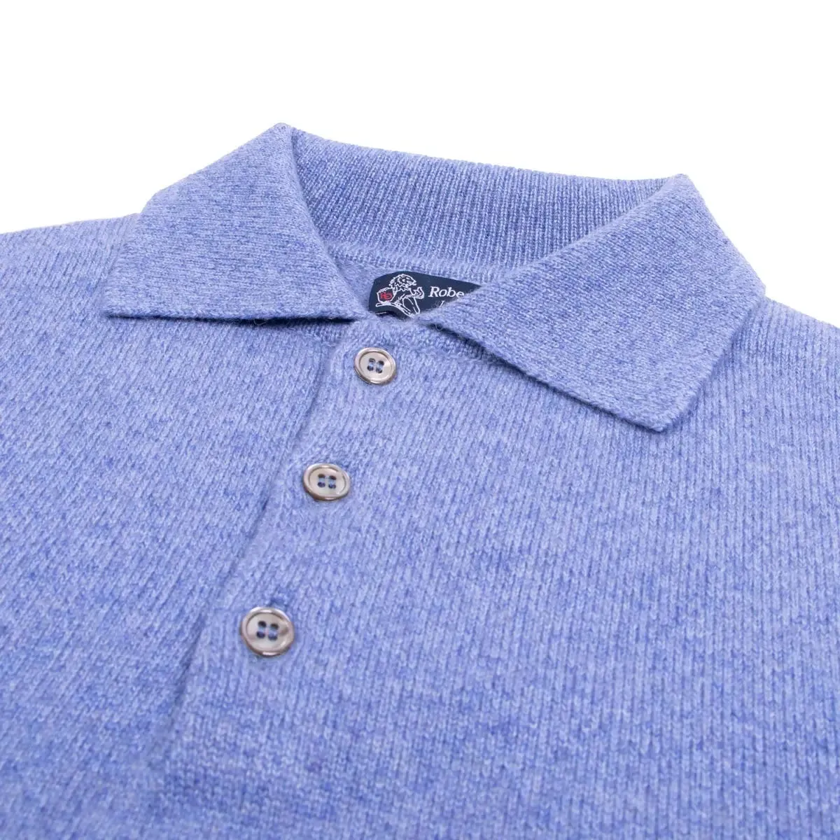 Blue Melange Balvenie 3 Button 4ply Cashmere Polo Sweater