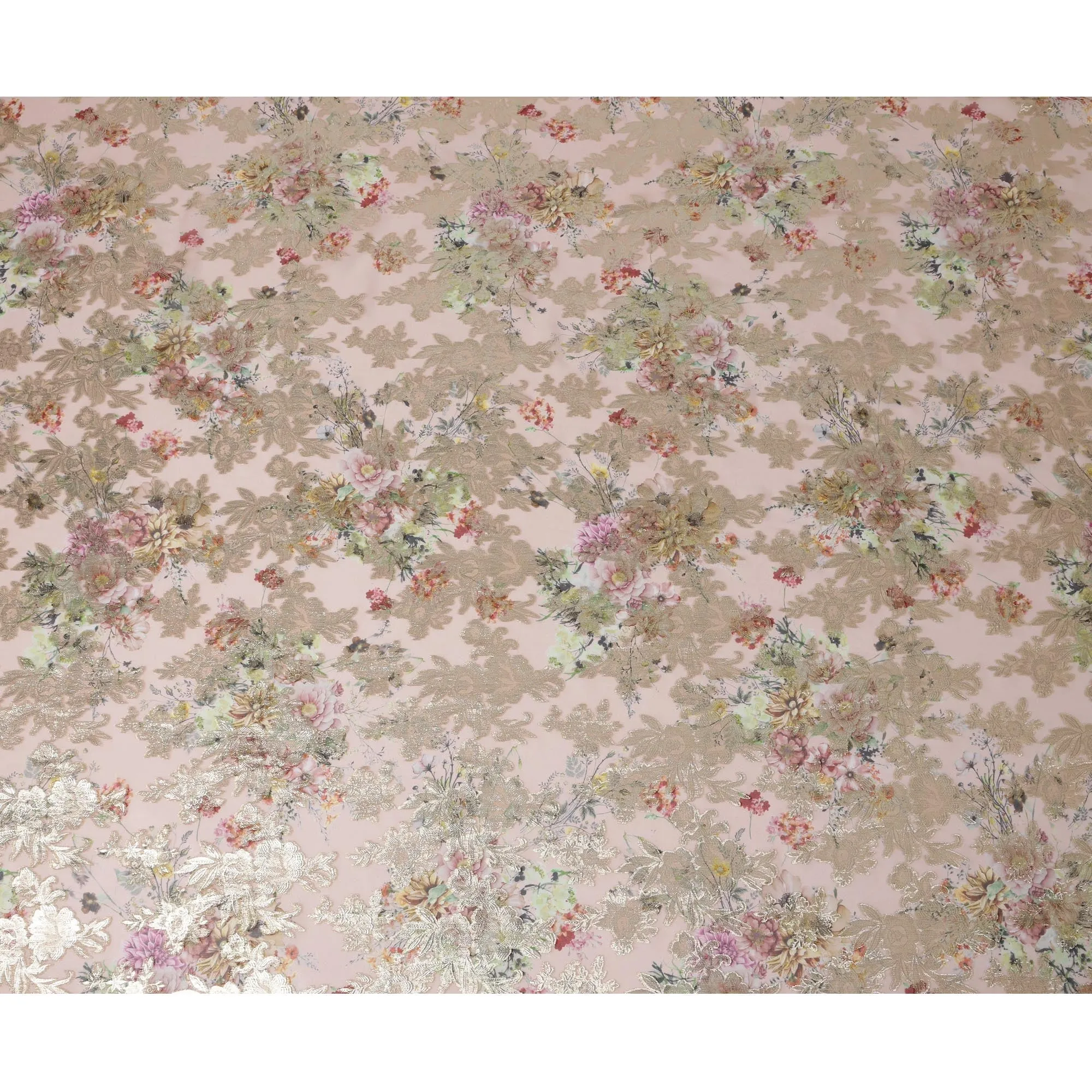 Blush Pink Floral Silk Chiffon Fabric with Metallic Lurex, Width 140 cm, South Korea-D21270