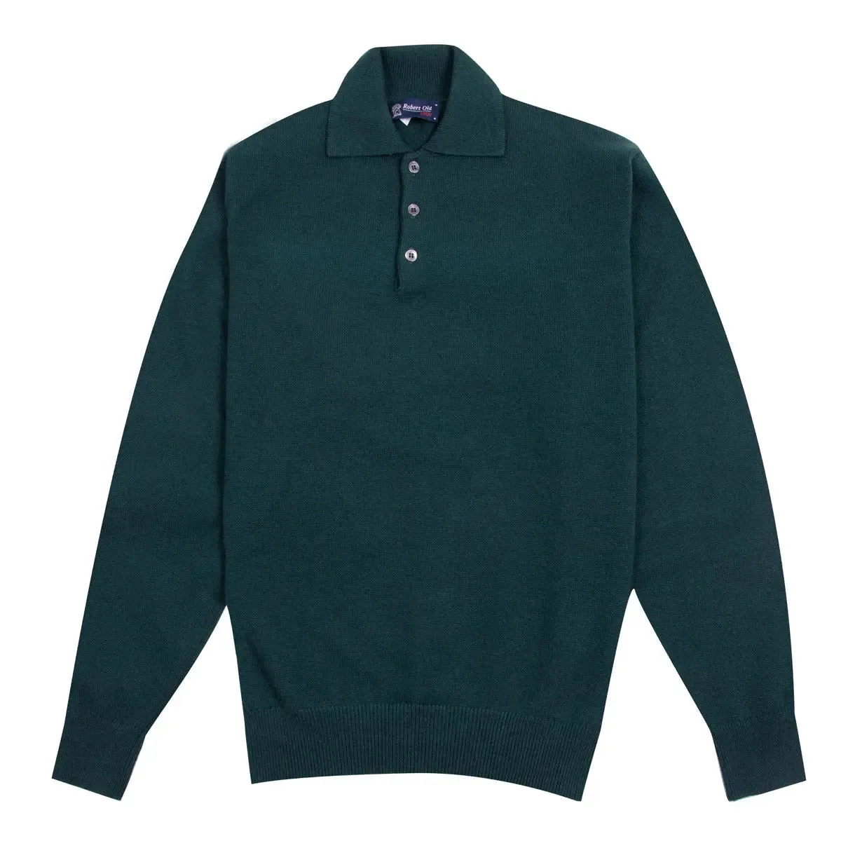 Bottle Green Balvenie 3 Button 4ply Cashmere Polo Sweater