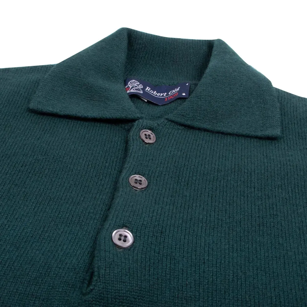 Bottle Green Balvenie 3 Button 4ply Cashmere Polo Sweater