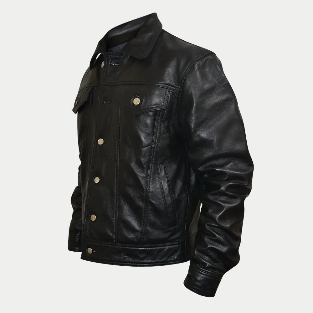 Custom Denim Shirt Style Leather Jacket