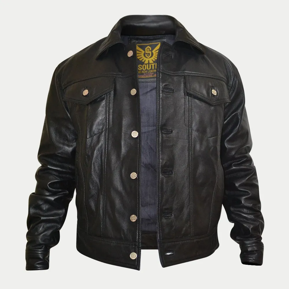 Custom Denim Shirt Style Leather Jacket