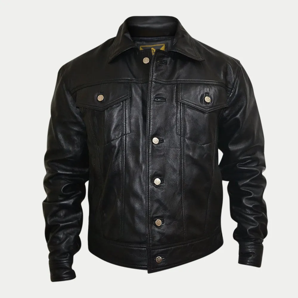 Custom Denim Shirt Style Leather Jacket