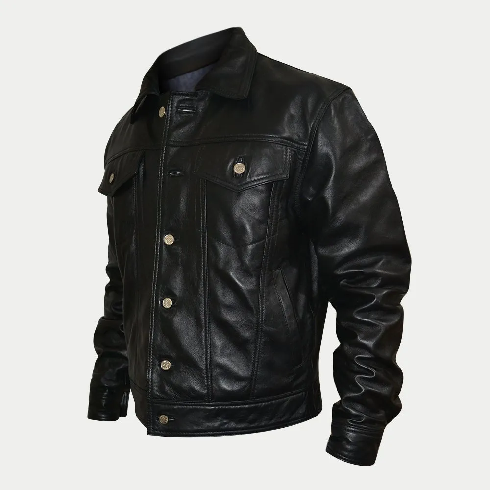 Custom Denim Shirt Style Leather Jacket