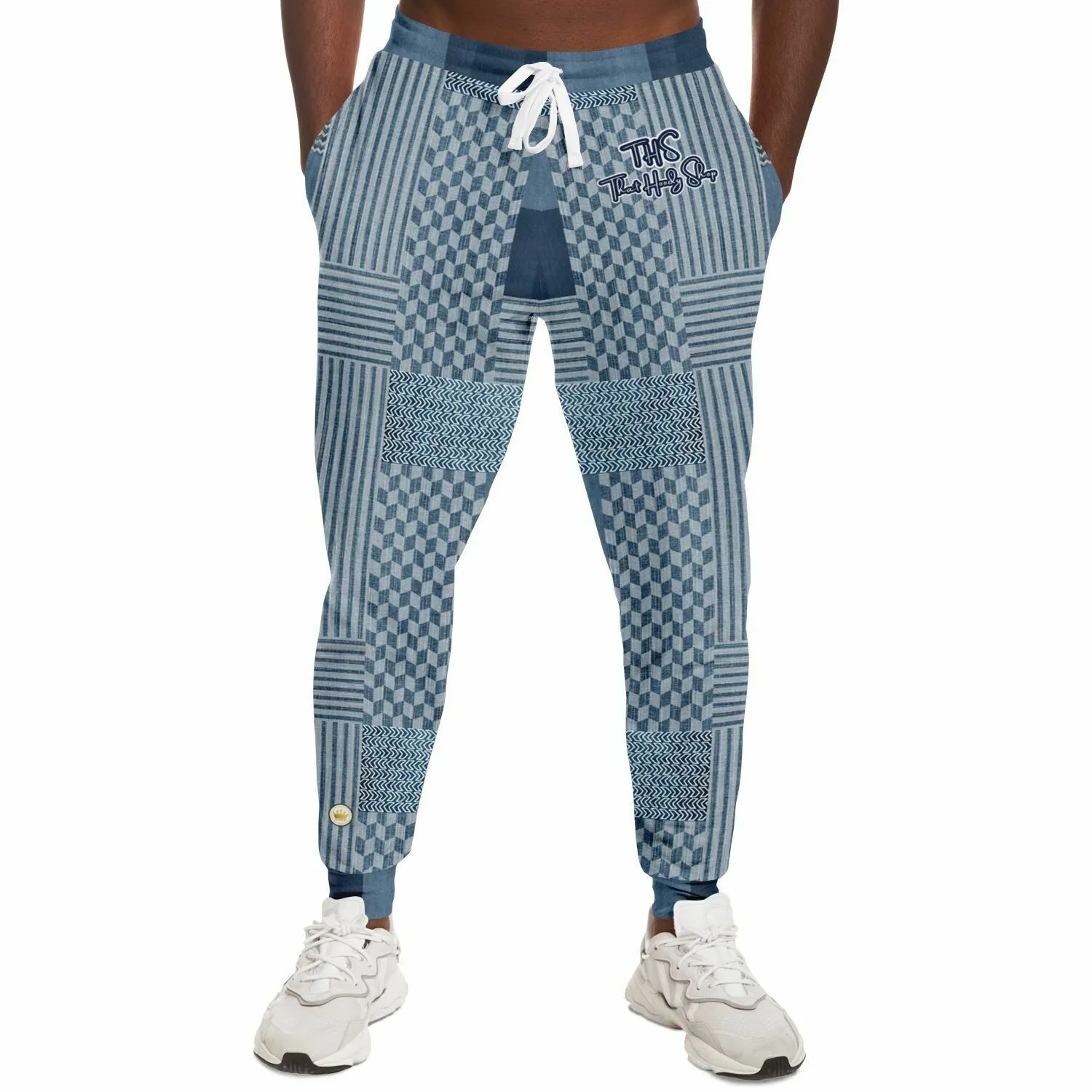 Denim Railroad Patchwork Print Eco-Poly Unisex Joggers