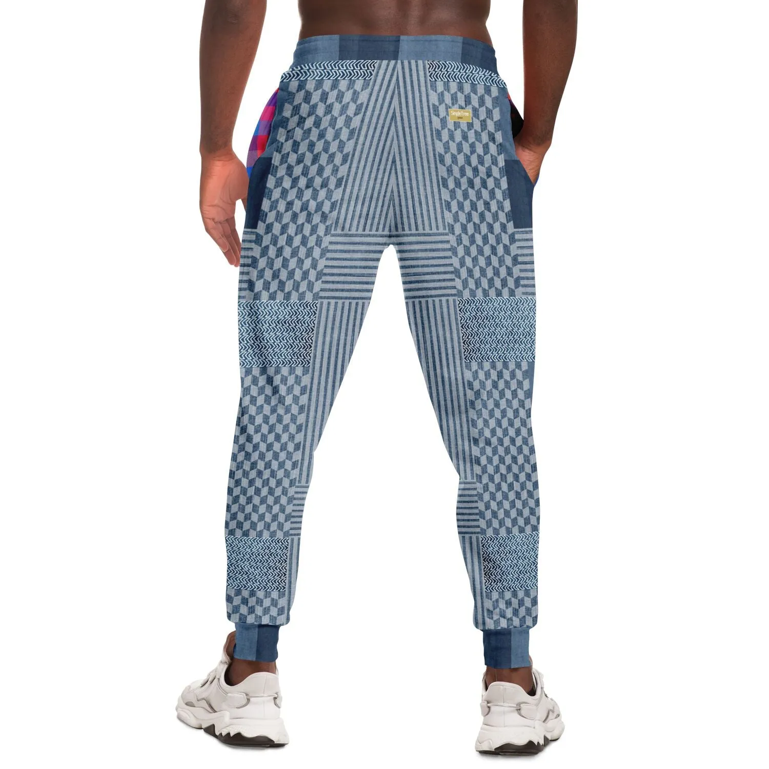 Denim Railroad Patchwork Print Eco-Poly Unisex Joggers