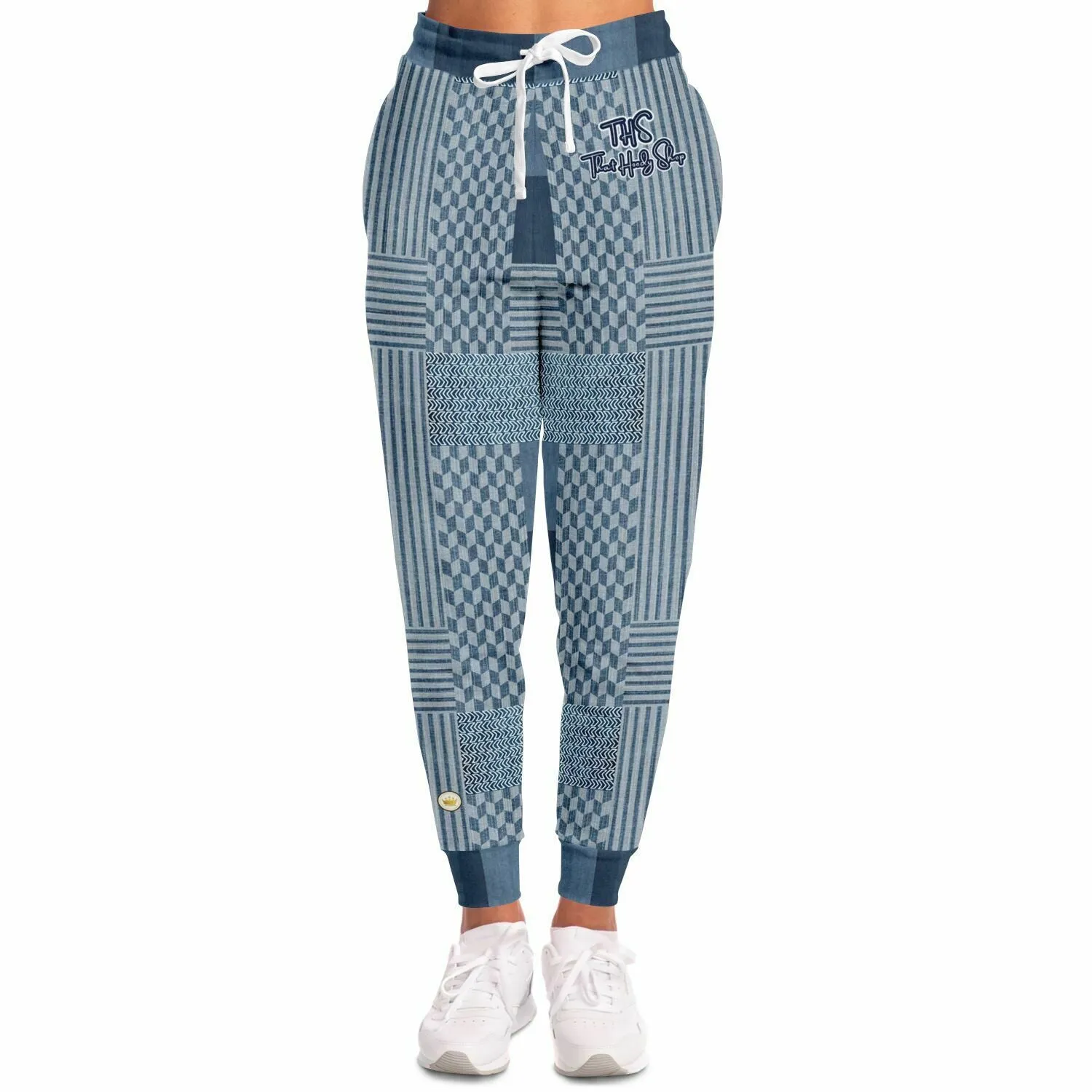 Denim Railroad Patchwork Print Eco-Poly Unisex Joggers