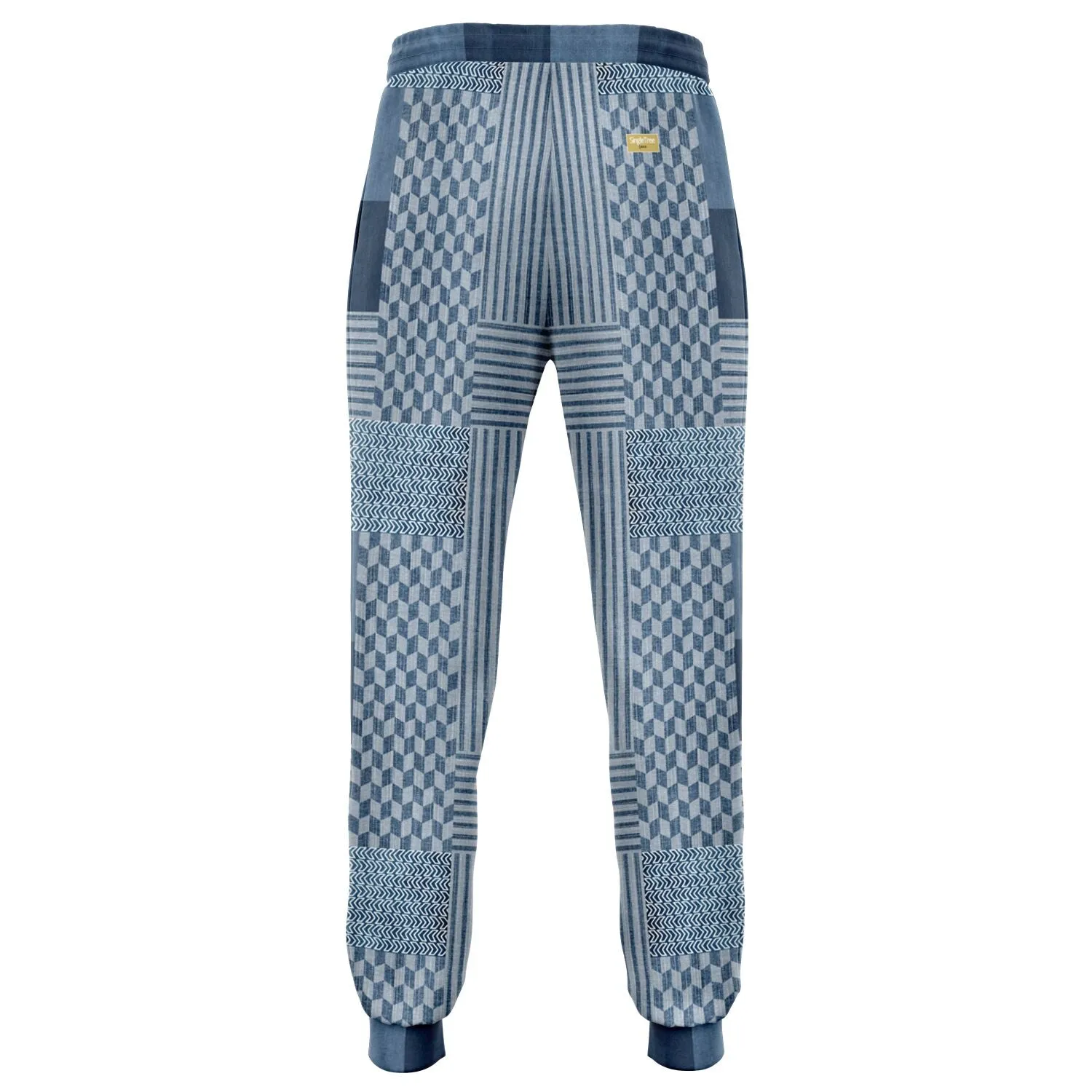 Denim Railroad Patchwork Print Eco-Poly Unisex Joggers