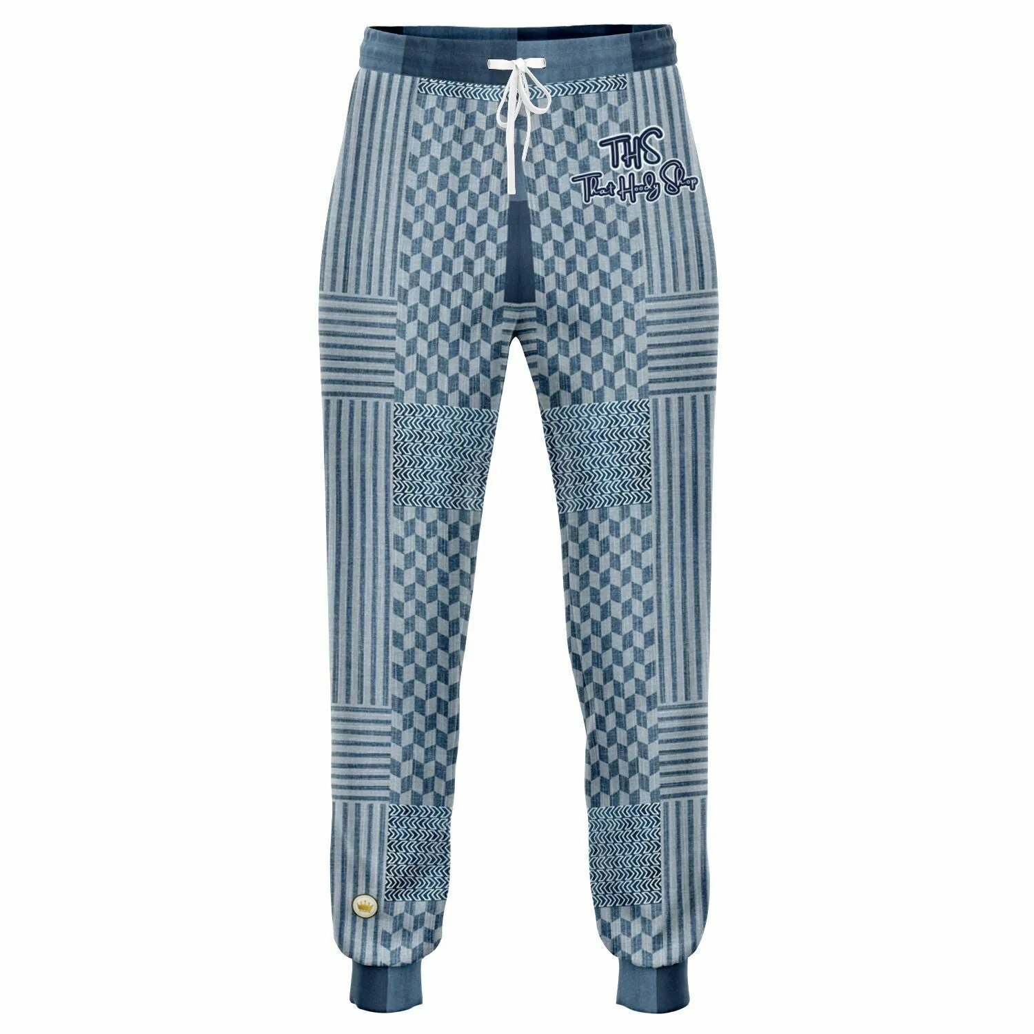 Denim Railroad Patchwork Print Eco-Poly Unisex Joggers