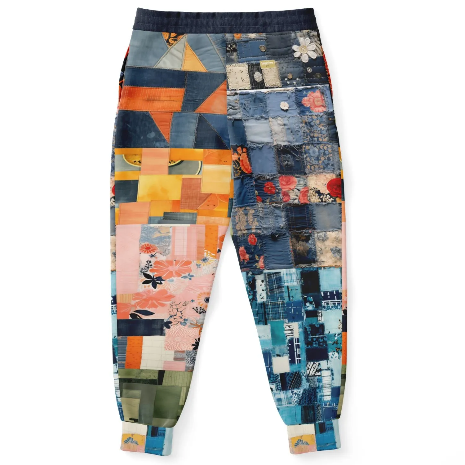 Devine Feminine Denim Patchwork Print Eco-Poly Unisex Joggers