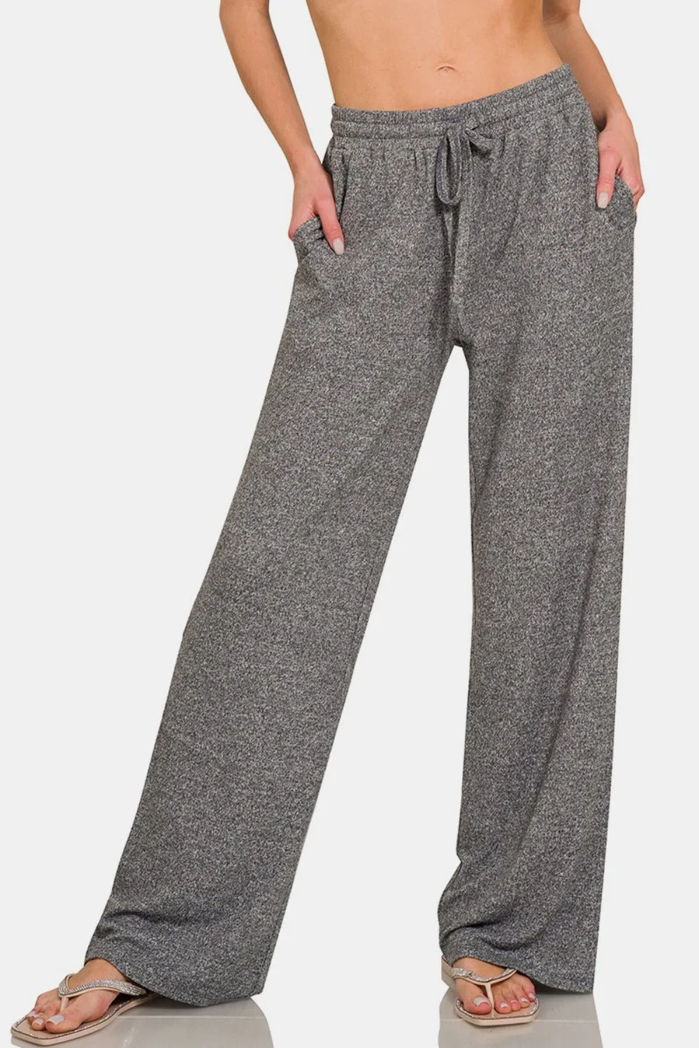 Drawstring Wide Leg Pants with Side Pockets