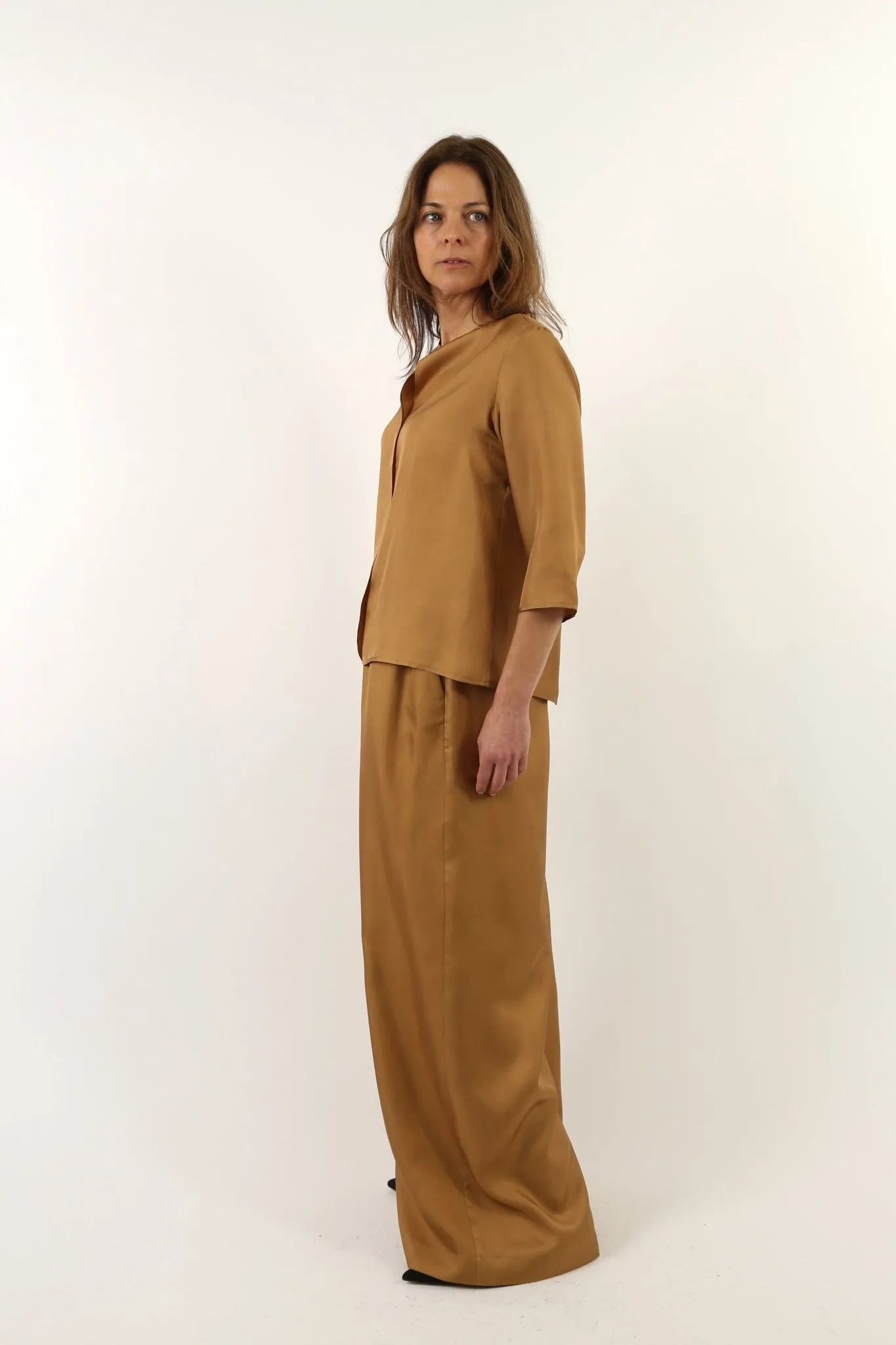 FIORA FRONT SEAM SHIRT IN SILK TWILL COPPER