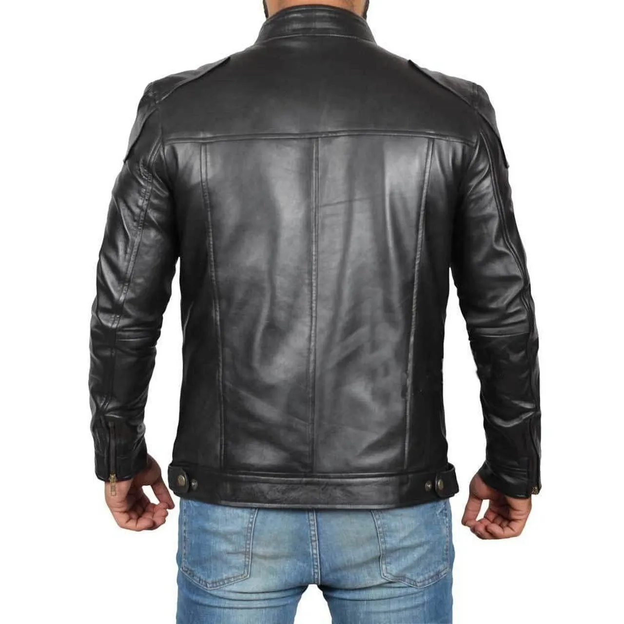 Fitted Black Leather Mens Jacket