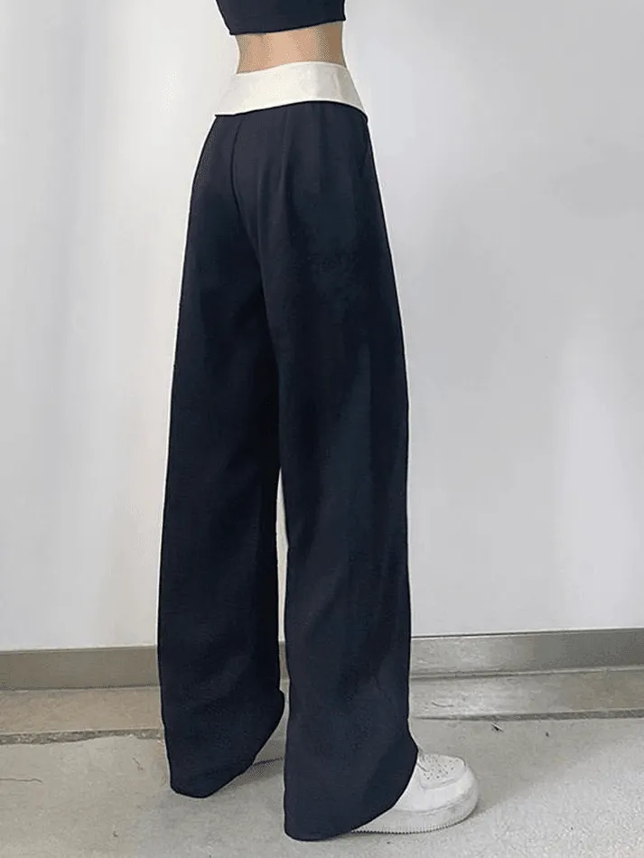 Folded High Waist Straight Leg Pants