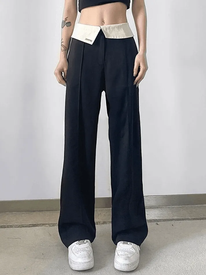 Folded High Waist Straight Leg Pants