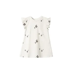 Girls Jersey Dress with Box Pleated Sleeve - Off-White