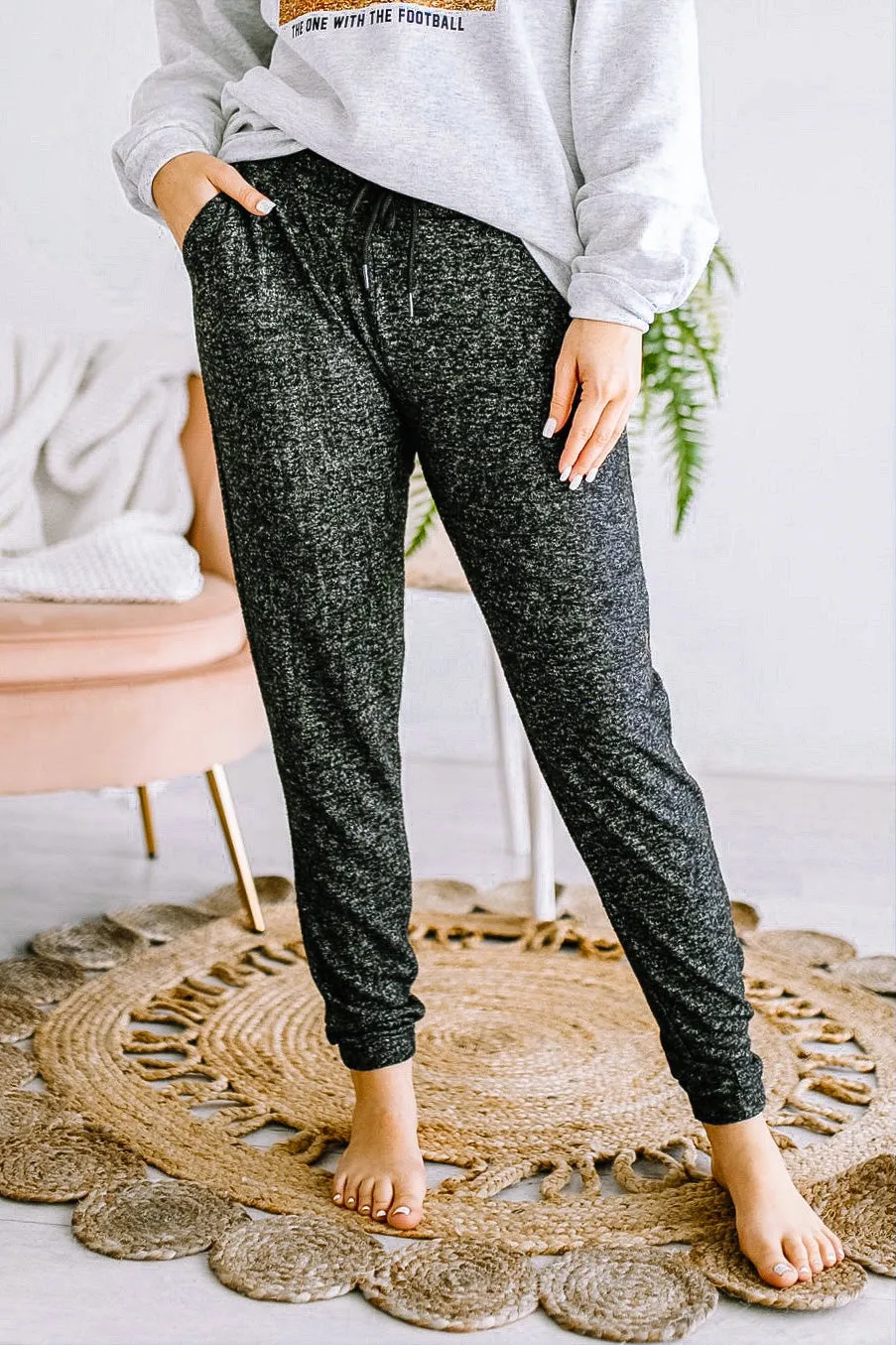 Halli Heathered Dark Charcoal Hacci Jogger | FINAL SALE