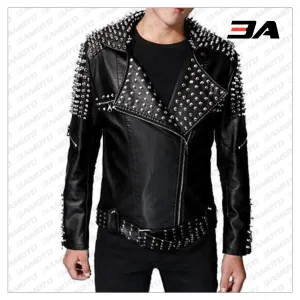 Handmade Men's Black Fashion Studded Punk Style Leather Jacket