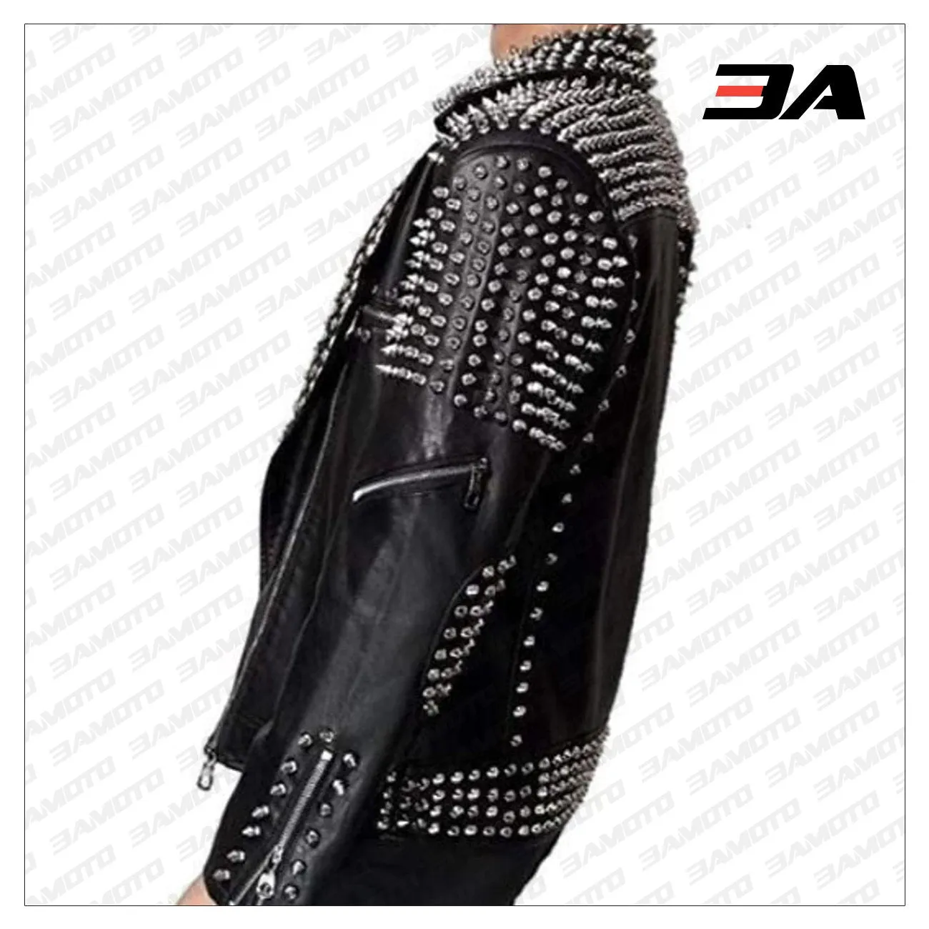 Handmade Men's Black Fashion Studded Punk Style Leather Jacket