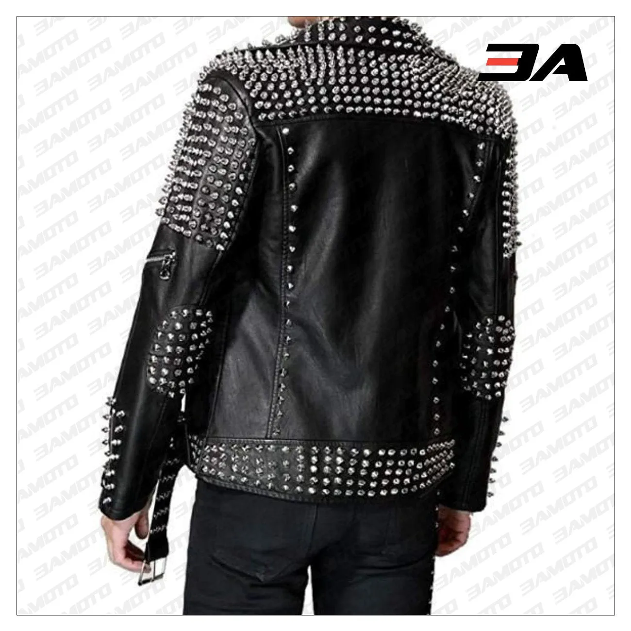 Handmade Men's Black Fashion Studded Punk Style Leather Jacket