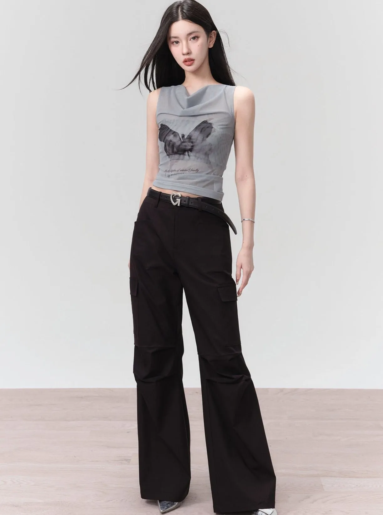 High-Waisted Flared Cargo Pants