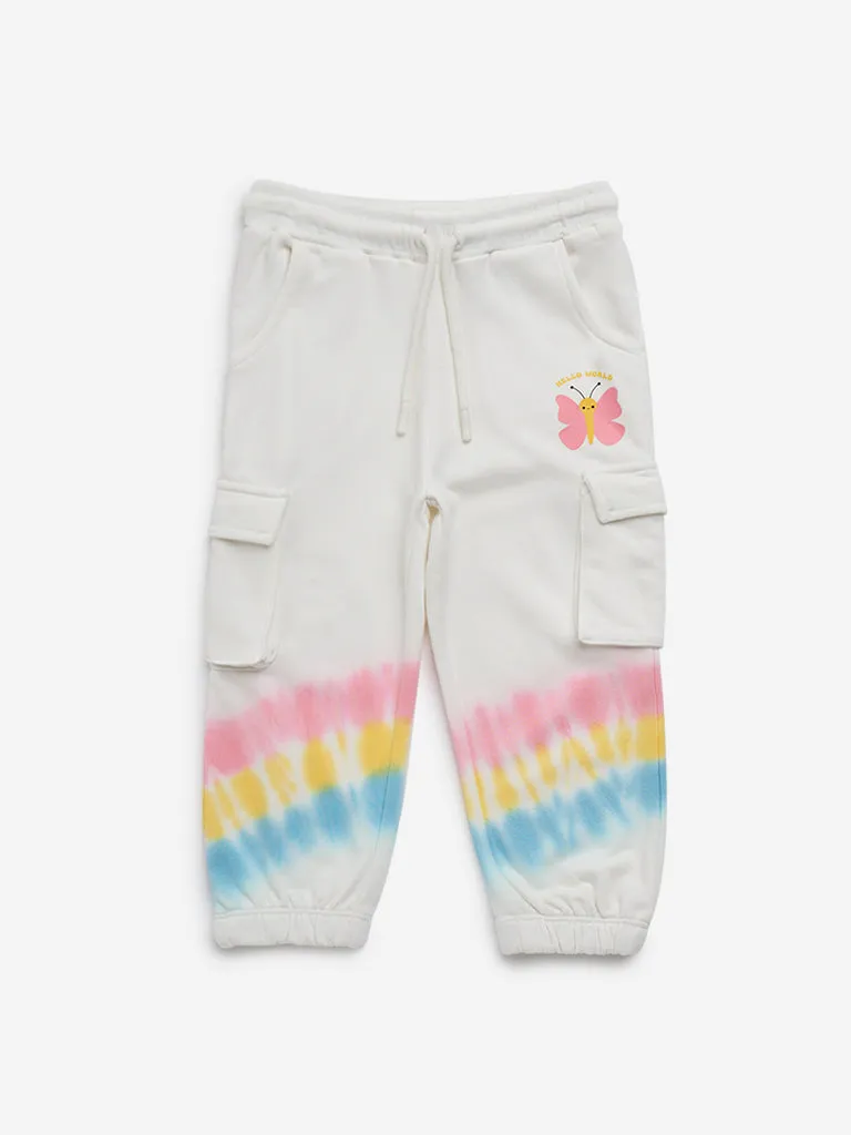 HOP Kids Off-White Tie-Dye Print Cargo Style Joggers