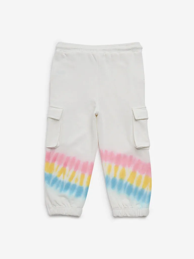 HOP Kids Off-White Tie-Dye Print Cargo Style Joggers