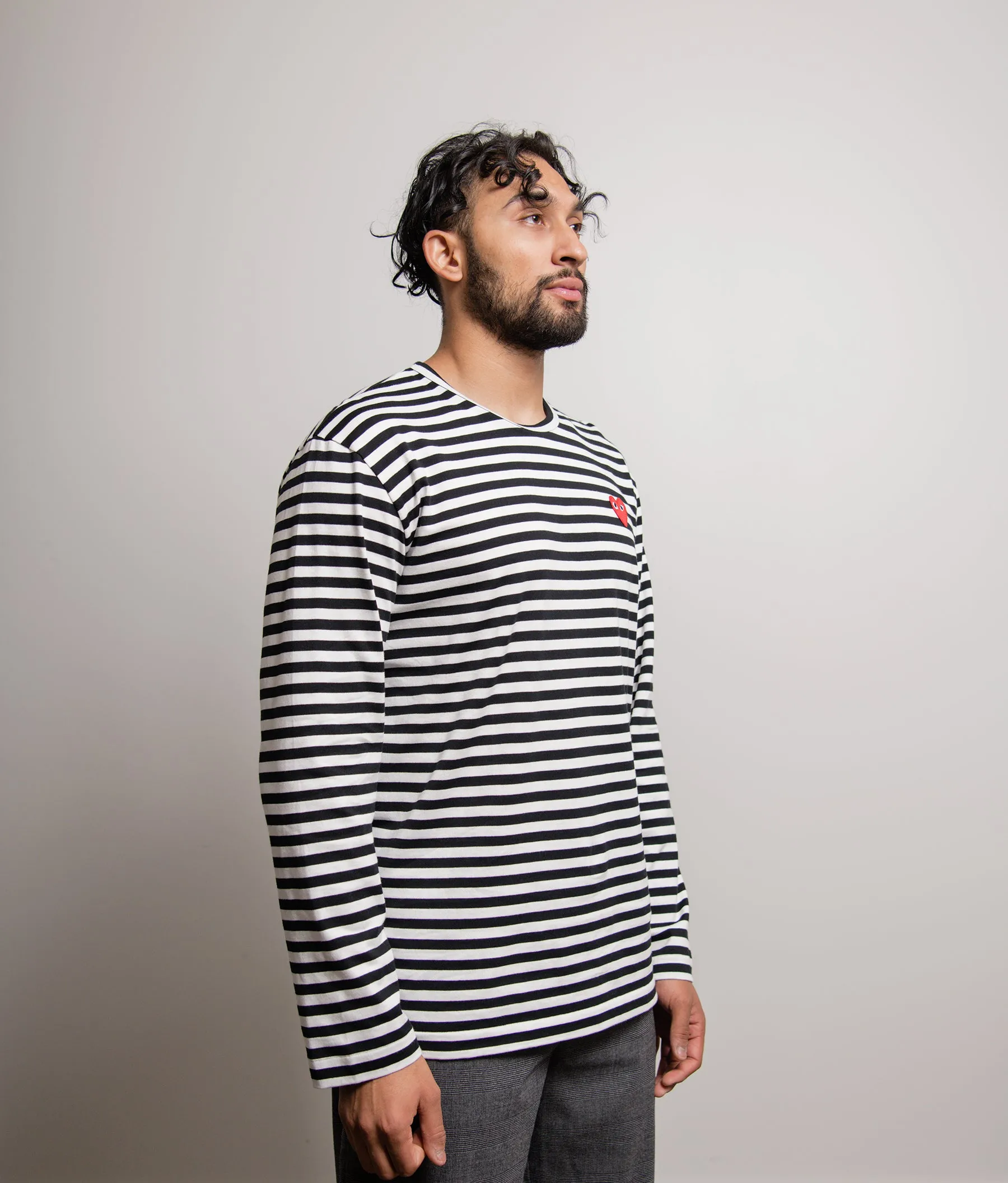 Long Sleeve Striped Emblem Tee Black/White/Red T164