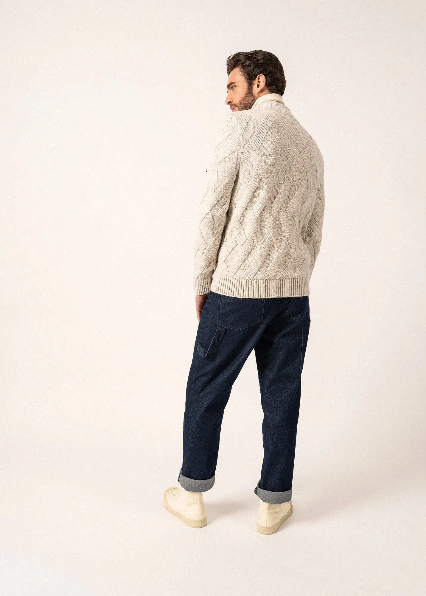 NEUCHATEL - 1/4 Buttoned, High-Collar Sweater with Structured Knit (LIGHT GRAY MELANGE)