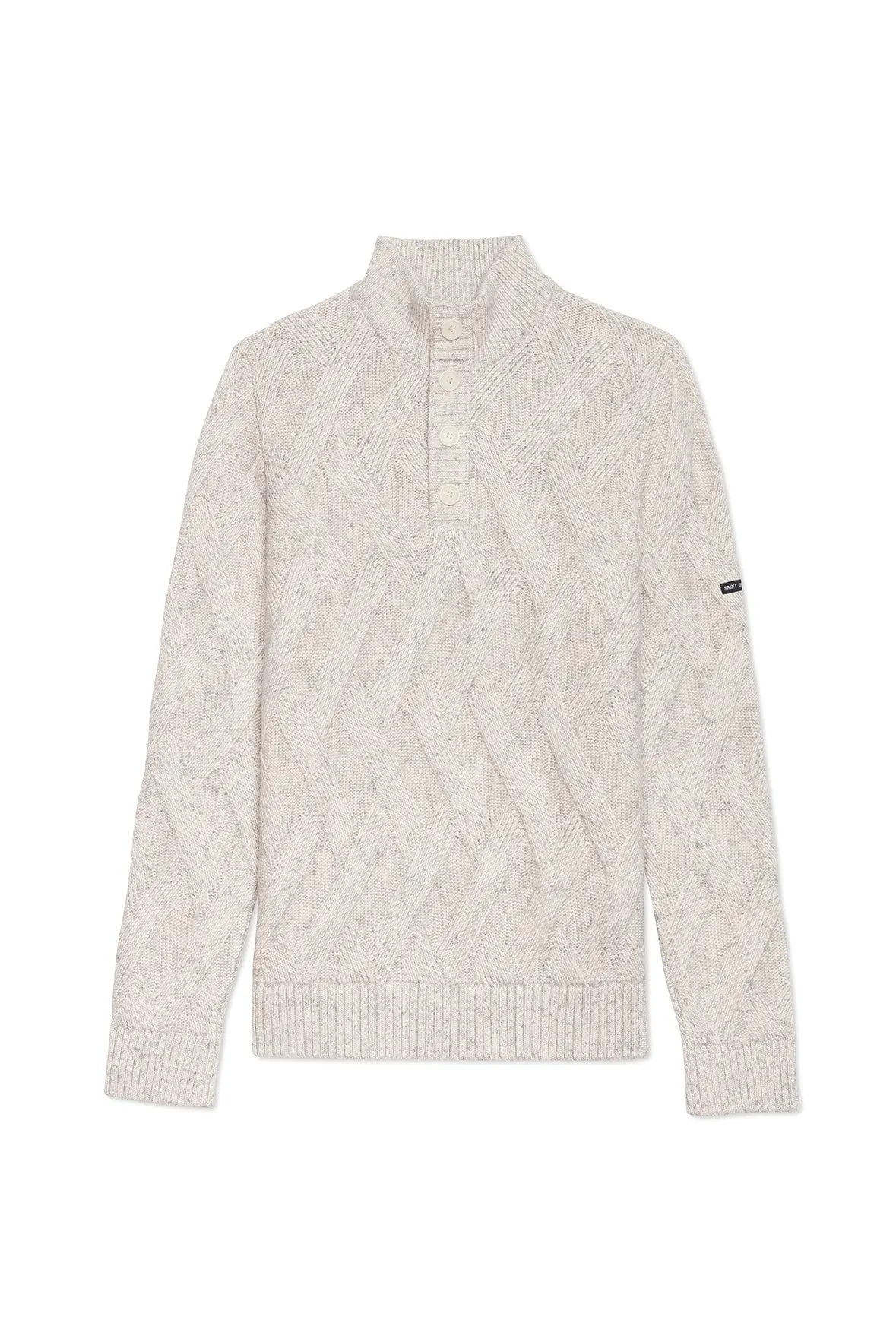 NEUCHATEL - 1/4 Buttoned, High-Collar Sweater with Structured Knit (LIGHT GRAY MELANGE)