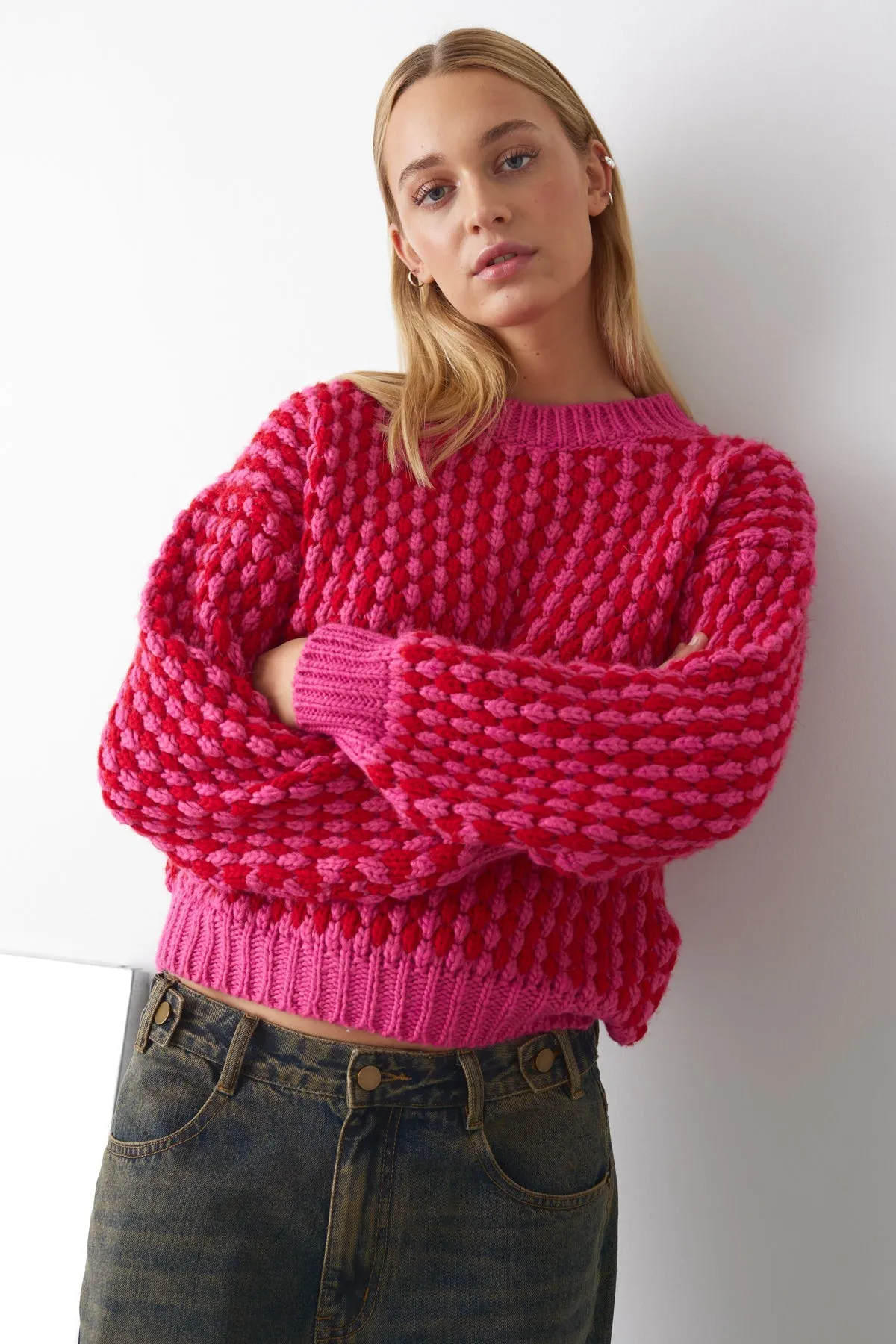 Noella Gio Knit Jumper in Red Pink Mix