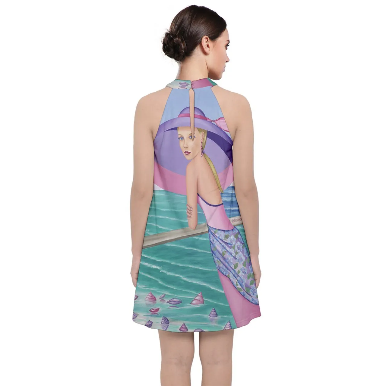 Palm Beach Purple Velvet Halter Neckline Dress