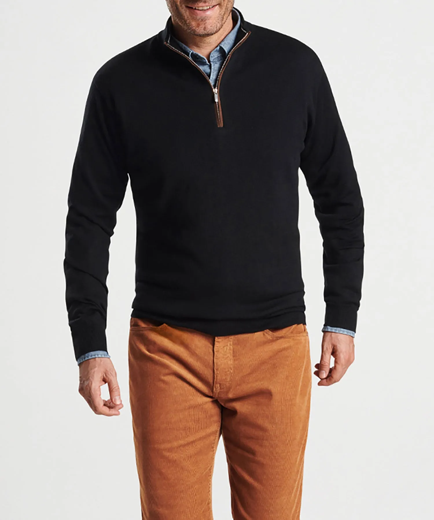 Peter Millar Suede Trim Quarter-Zip Sweater