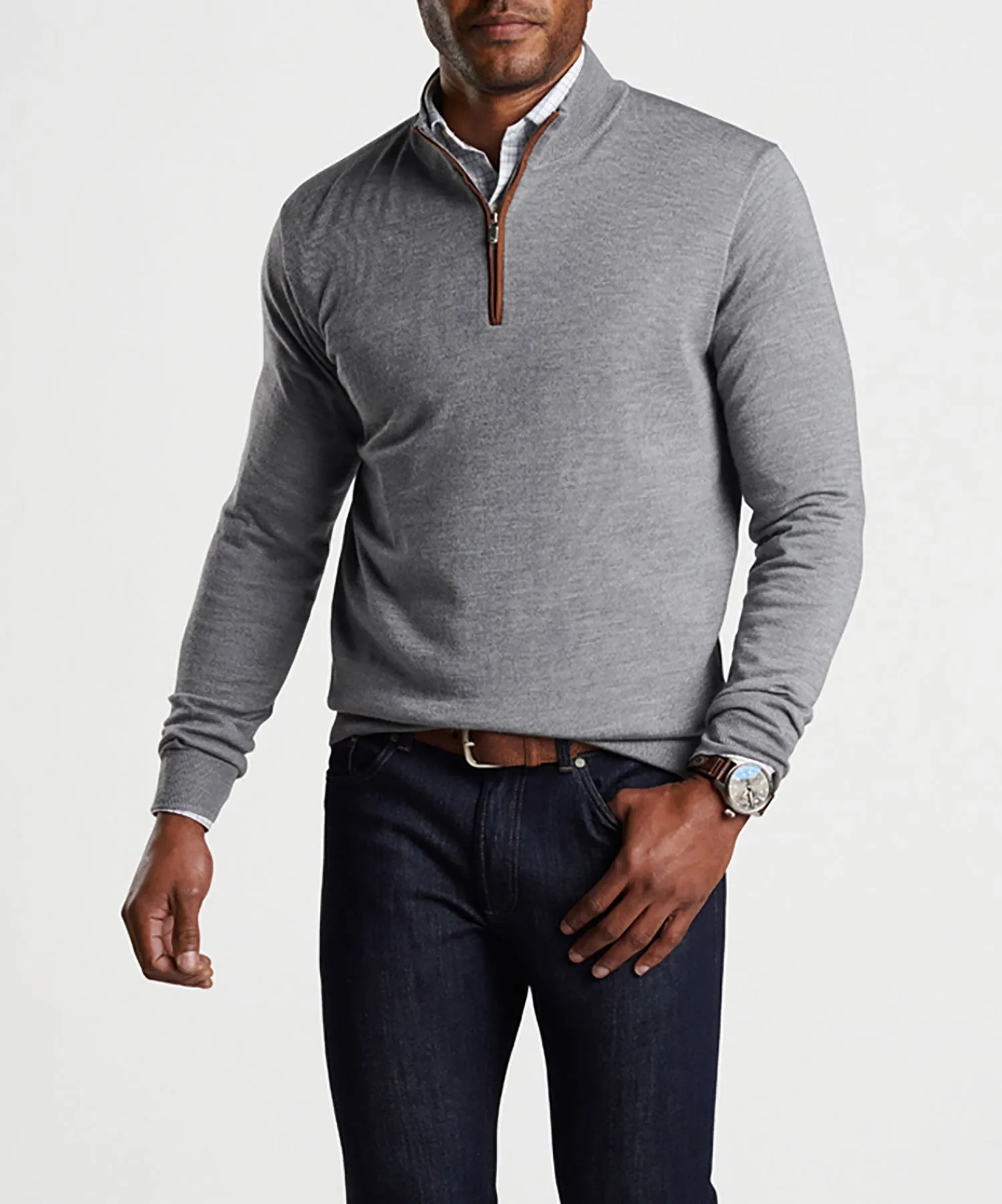 Peter Millar Suede Trim Quarter-Zip Sweater