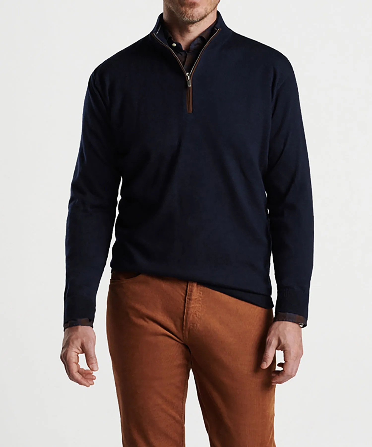 Peter Millar Suede Trim Quarter-Zip Sweater