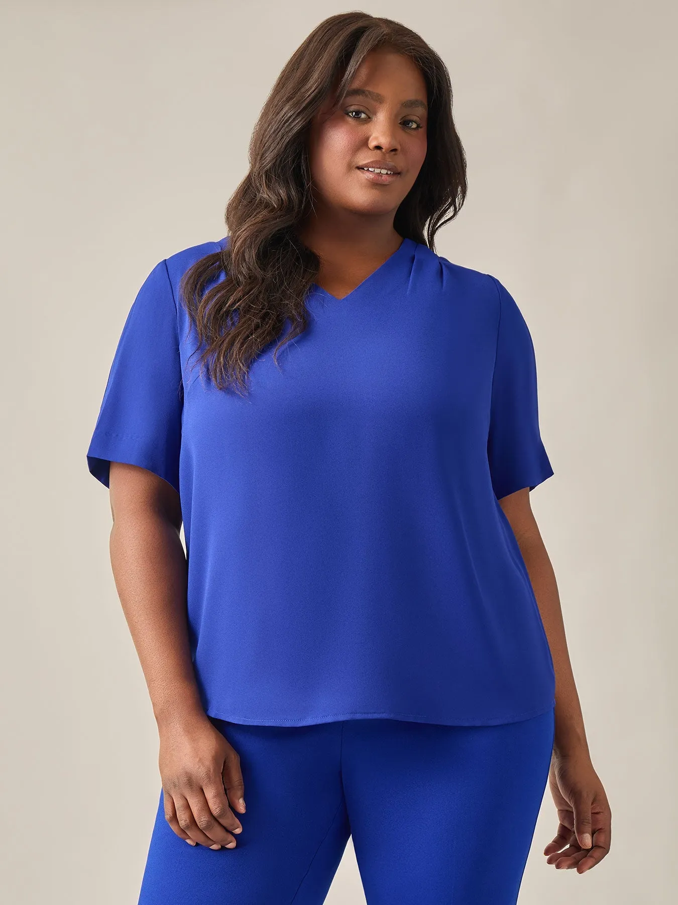 Plus Size Everyday V-Neck Blouse, Royal Signature