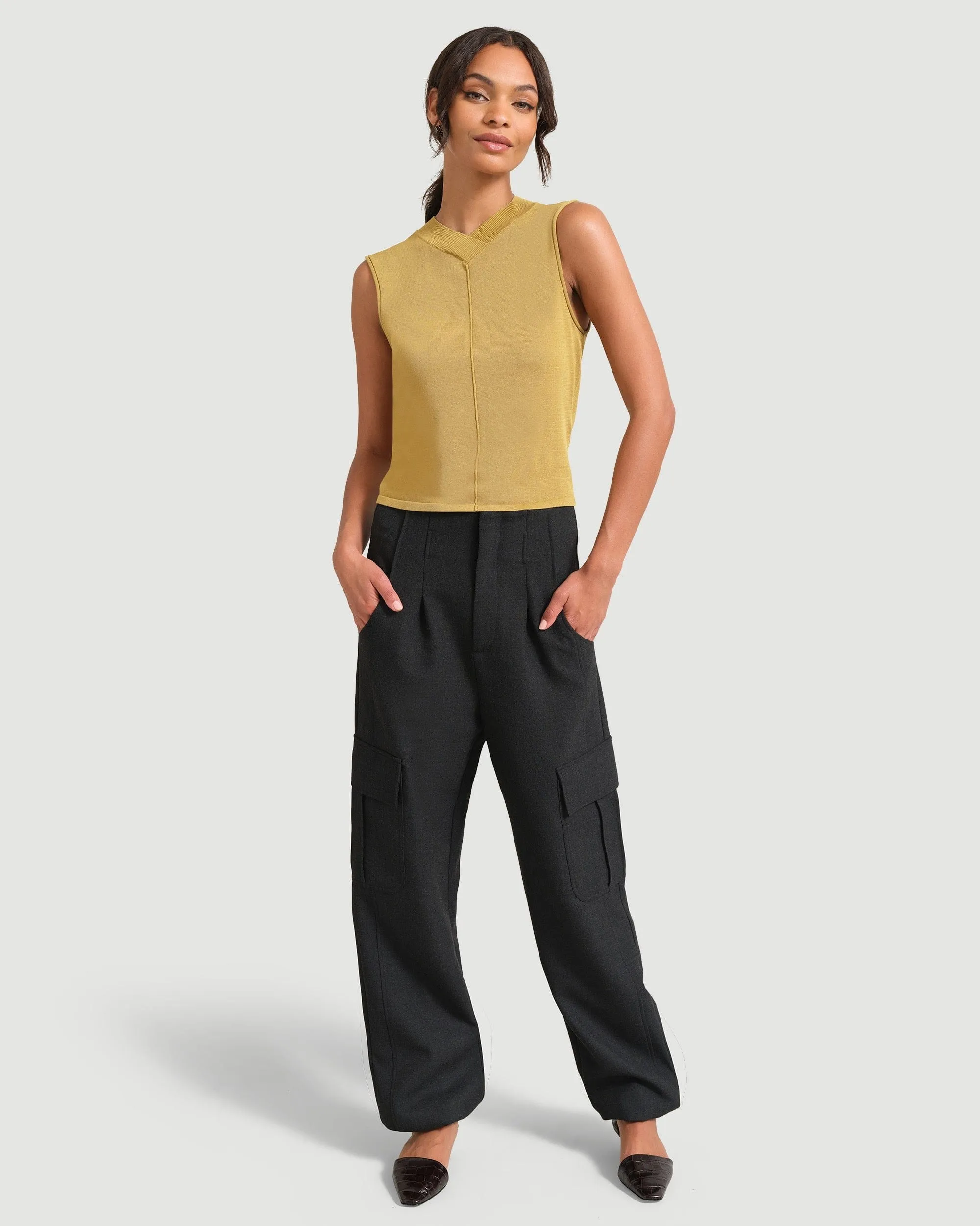 Priya V-Neck Cropped Sweater Tank